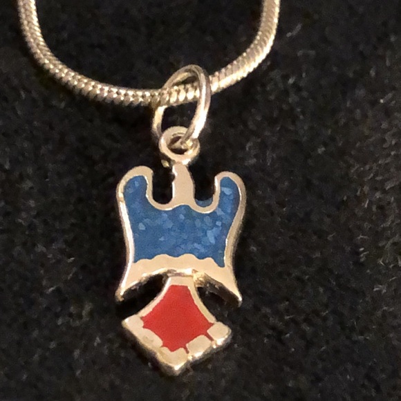 VTG 1970s Native American Pendant Necklace Turquoise/925/Stainless Steel. - Picture 4 of 8